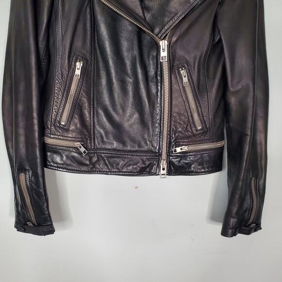 AllSaints Conroy Quilted Leather Zip Biker Jacket Black Asymmetric Size US 4 - Picture 7 of 11